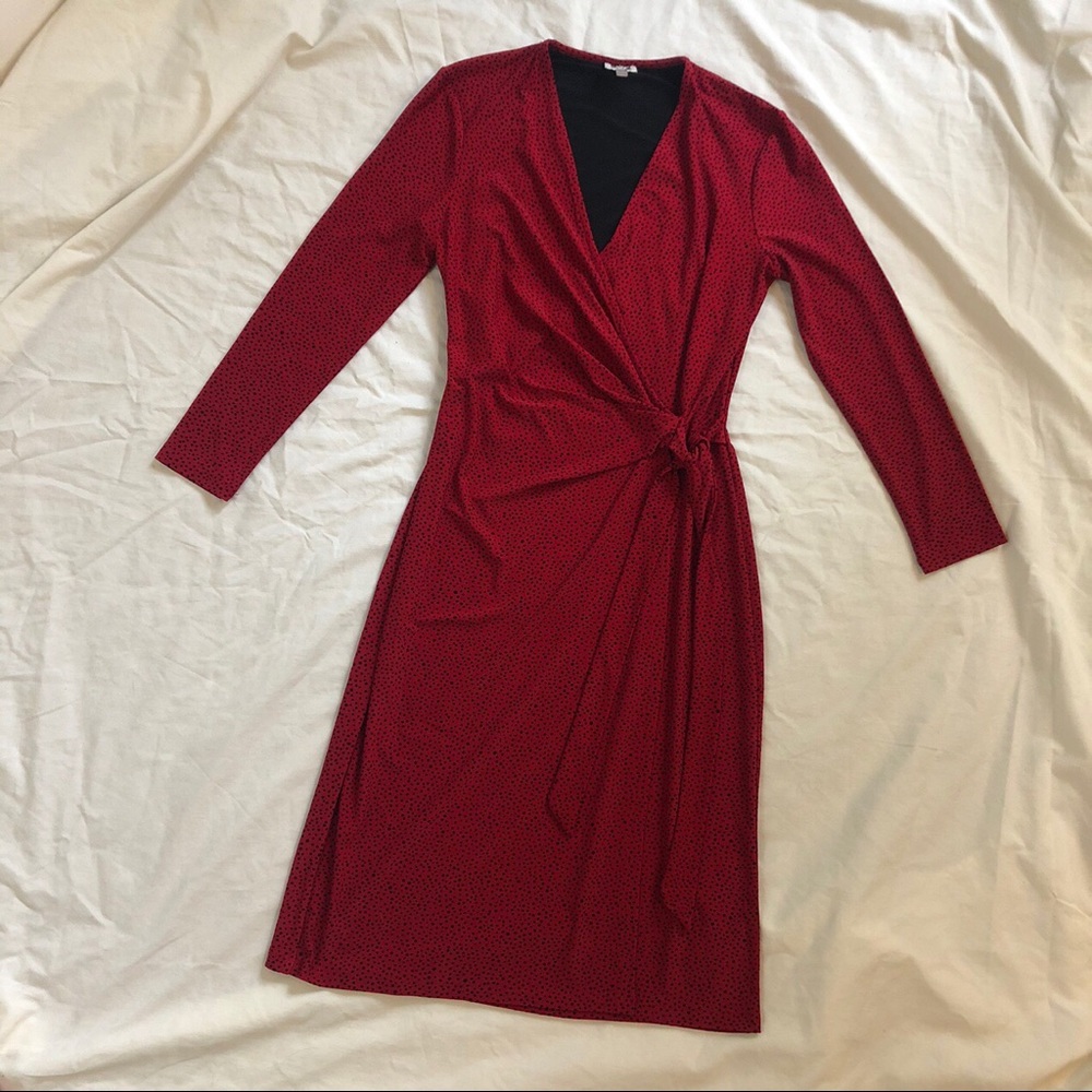 Anne Klein Red and Black Faux Wrap Dress